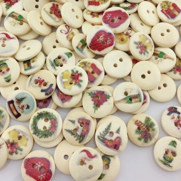 

100pcs Merry Christmas Pattern Wooden Buttons Sewing and Scrapbook WB13