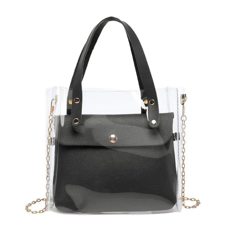 

2pcs/set Summer New Fashion Bag Transparent Letters Solid Color Inner Bag Large Capacity Bucket Bag Women Clutch Crossbody Bags