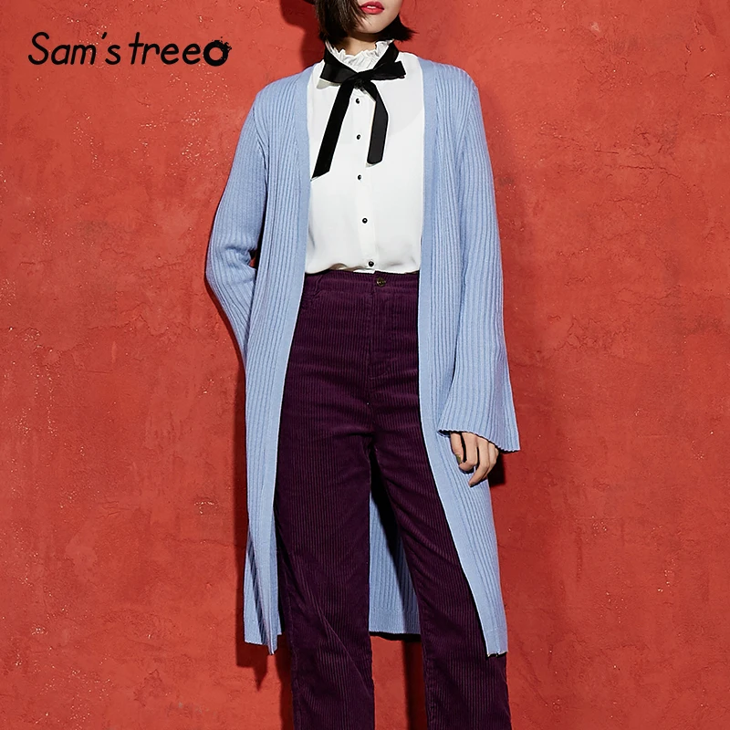 

Samstree Spring Autumn Casual Women Sweaters Loose Side Slit Flare Sleeve Female Cardigan Oversize Long Flare Sleeve Ladies