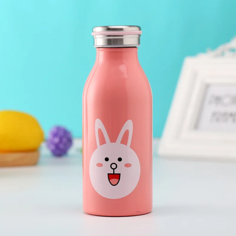 350 мл Термос из нержавеющей стали с рисунком из мультфильма, термос, чашка для кофе на открытом воздухе, термос, кружка, подарок - Цвет: Pink rabbit 2