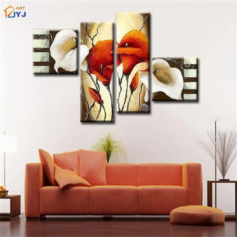Unframed 4 Panels Calla Lily Flower Picture Wall Art Handmade Modern Abstract Oil Painting On Canvas Gift Home Decor JYJLV224 | Дом и сад