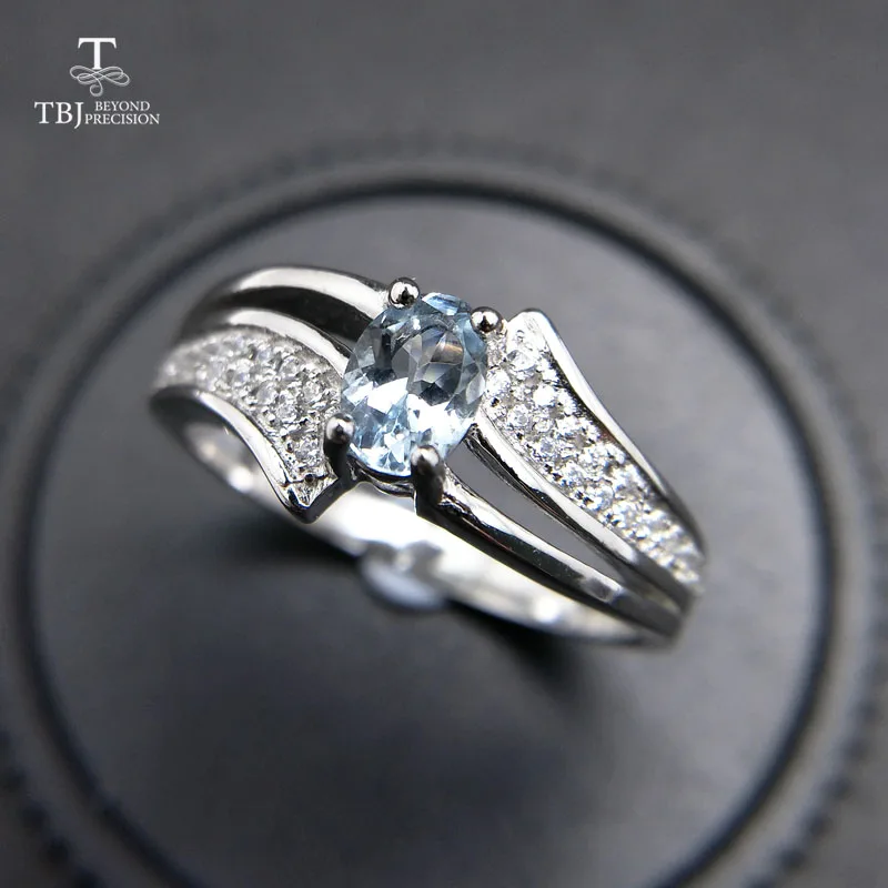 TBJ, элегантное и классическое кольцо с натуральным аквамарином, кольцо из стерлингового серебра 925 пробы для женщин и девушек, Подарок на годовщину с коробкой - Цвет камня: aquamarine
