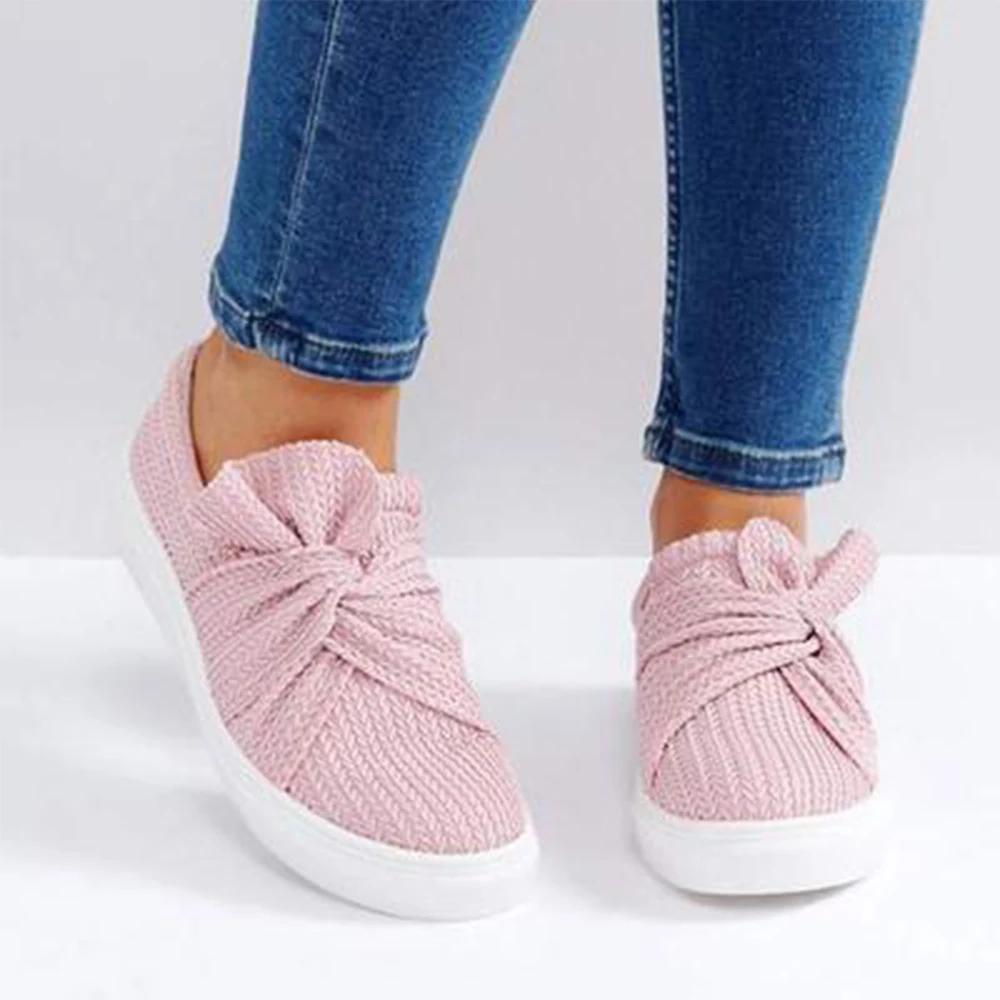 

2019 New Women Shoes Knot Skateboard Shoes Solid Breathable Flats Female Casual Shoes Plus Size tenis feminino Women's Sneakers