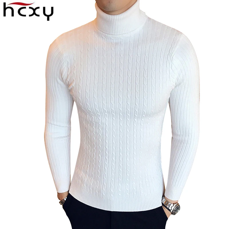 

HCXY Winter High Neck Warm Sweater Men Turtleneck Brand Mens Sweaters Slim Fit Solid color Pullover Man Knitwear Male sweater