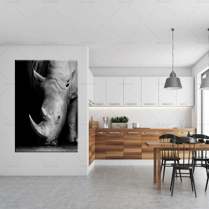 Nordic Black and White Posters Wall Art Rhinoceros Print on Canvas Animal Pictures for Living Room Home Decor | Дом и сад