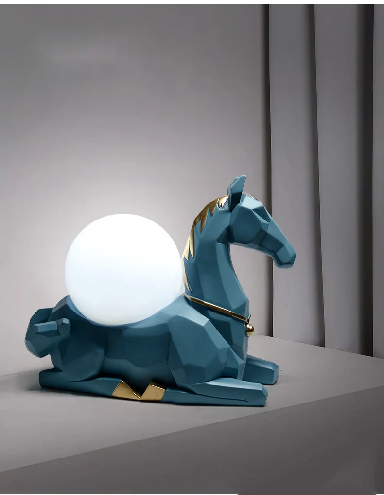 Современная нордическая абстрактная Геометрическая статуя лошади из смолы, настольные лампы E27, светодиодная настольная лампа с животными для прикроватной тумбы, спальни, чтения, ночной Светильник