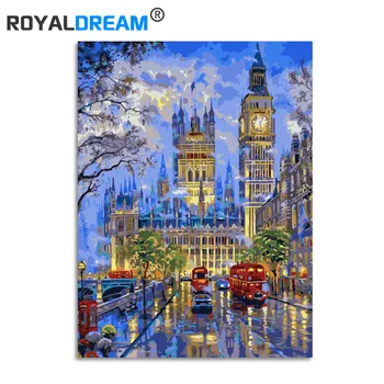 

ROYALDREAM Big Ben DIY Framed Oil Painting By Numbers Flowers Pictures Canvas Painting For Living Room Wall Art Home Decor