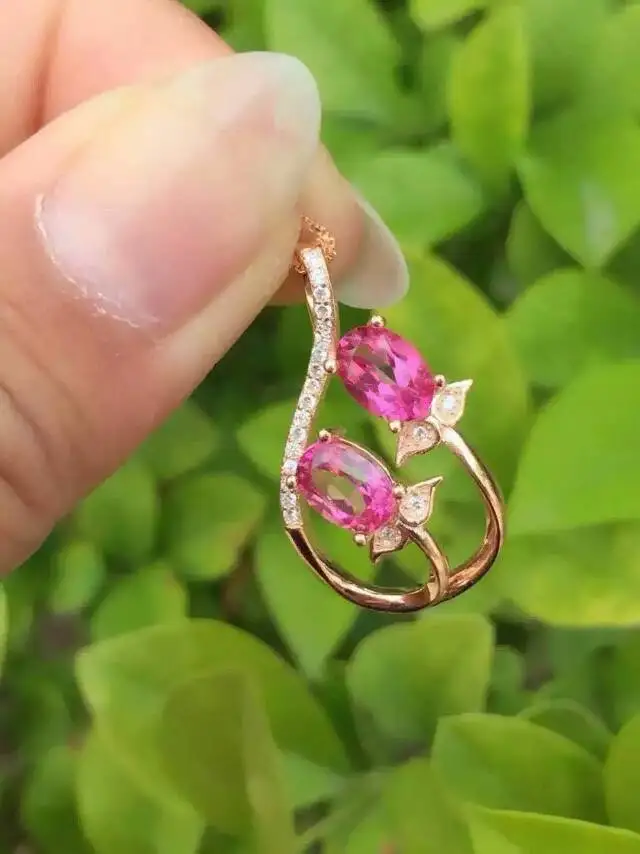 natural red topaz stone pendant S925 silver Natural gemstone Pendant