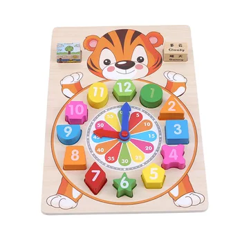 

Kids Wooden Puzzle Toys Cognitive Digital Clock Digital Wooden Watch Jigsaw Preschool Montessori Toys Cartoon Animal Match Toys