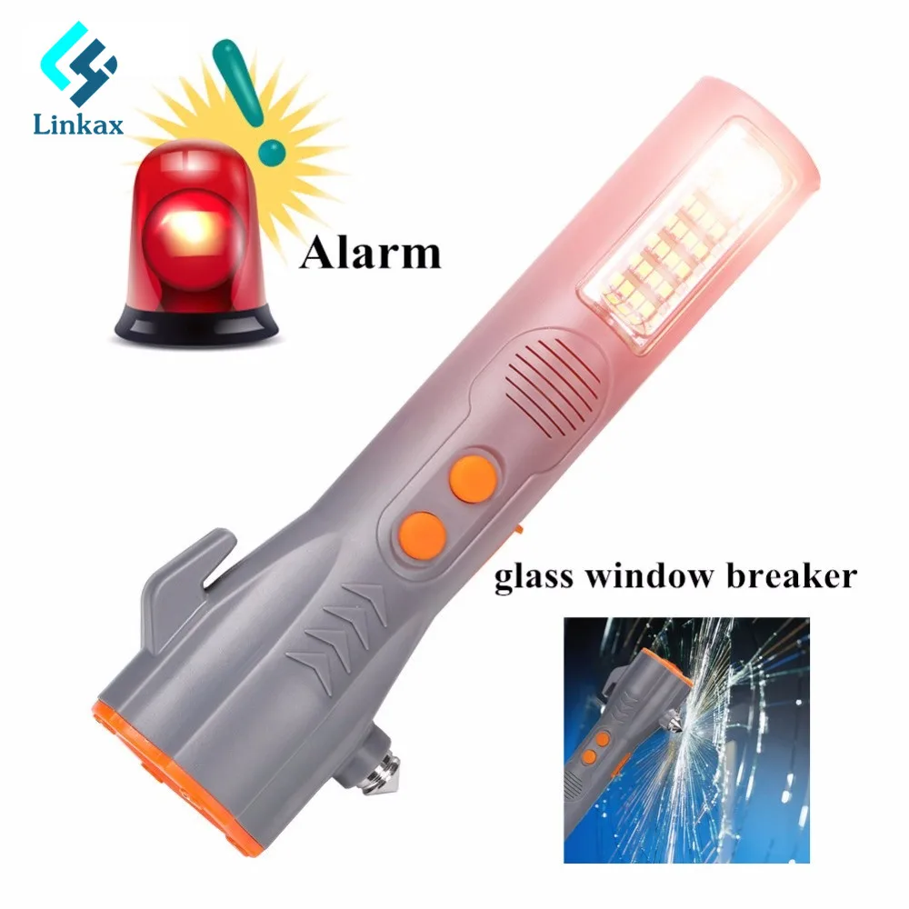USB Emergency Flashlight Car Vehicle Safety Escape Window Breaker Alarm