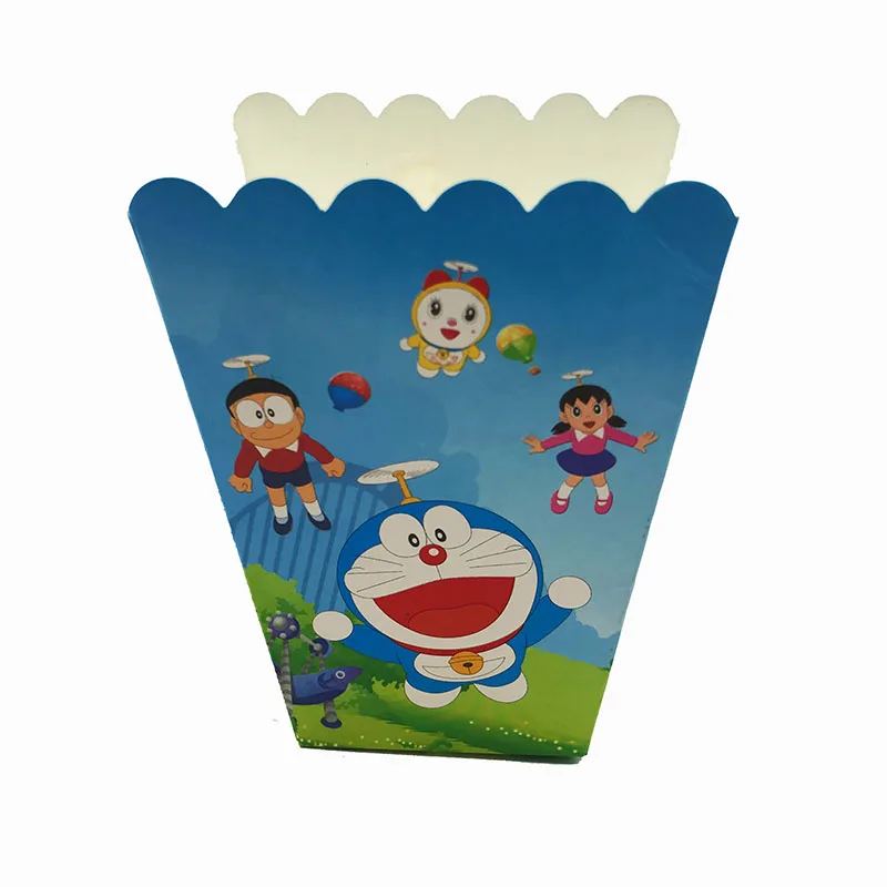 Doraemon тема одноразовая посуда для вечеринки Посуда Бумажная чашка тарелка шляпа торт Детские флажки для душа Дети День рождения принадлежности AH25 - Цвет: Popcorn box x 6