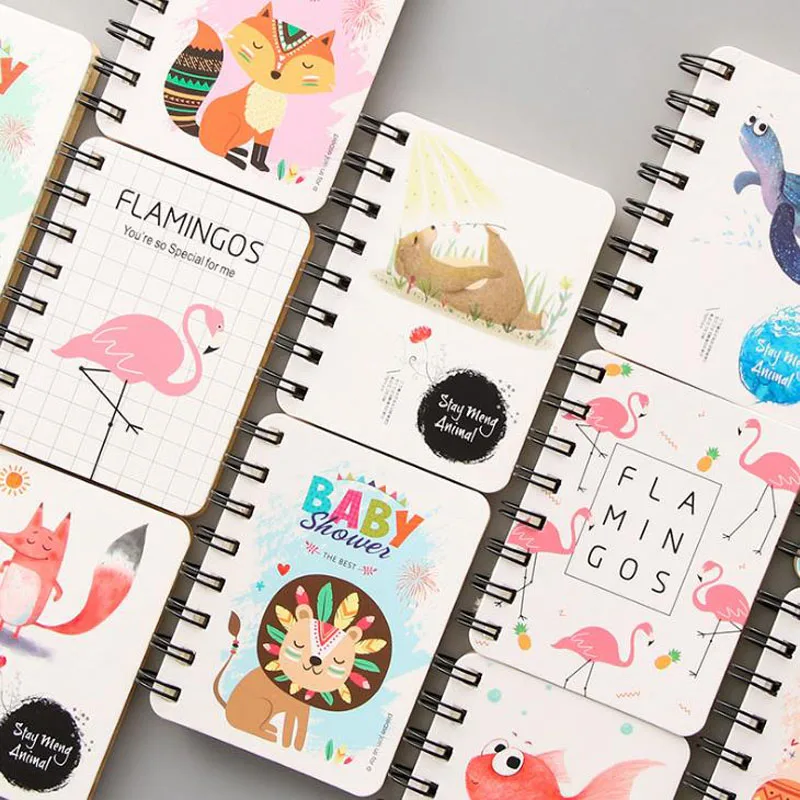 

1 Pcs Lovely Animals Flamingo Fox Owl Fish Mini Spiral Notebooks Notepads Stationery Students Week Planner Plan Schedule Gifts