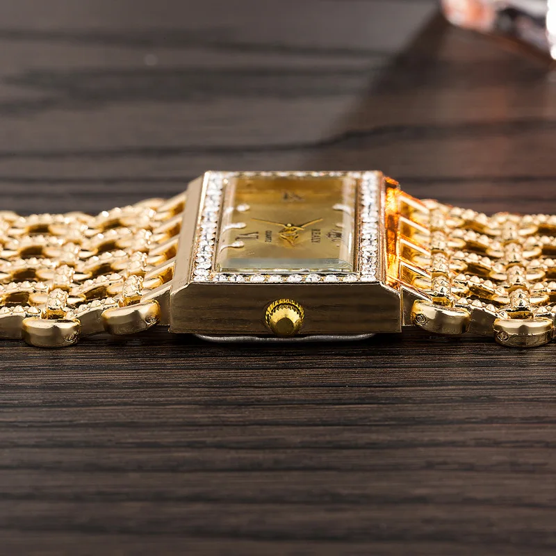 Брендовые новые женские часы, Роскошные, с цепочкой, стразы, модные золотые наручные часы, сплав, квадратные часы, студенческий браслет, Relogios Feminino
