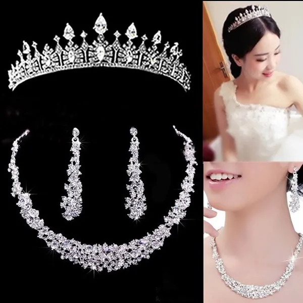  Trendy Wedding Bridal Prom Rhinestone Crystal Necklace Earrings Jewelry Set (3)