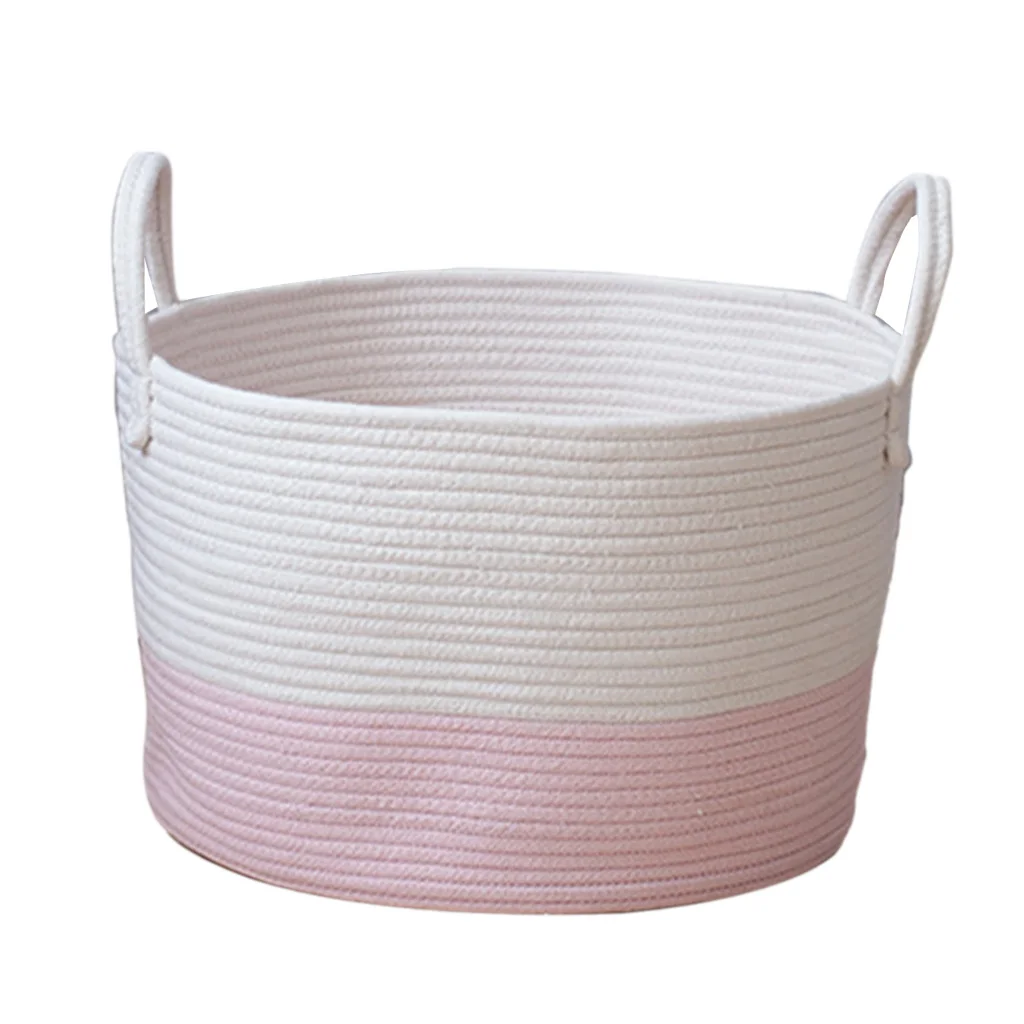 2x Cotton Weaving Storage Basket Rattan Storage Box For Cosmetics Basket Organizer Sundries Laundry Toys Storage Basket Pink