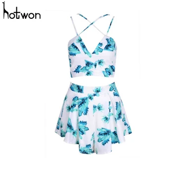 

2017 Fashion Women Sets Summer Flora Party Evening Beach Shorts Size Sleeveless Spaghetti Sexy tops +Short Pants
