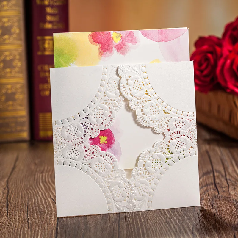 Square Classic Cut Out Белый Цвет Кружева Цветок Свадебные Приглашения Карты|flower gifts for