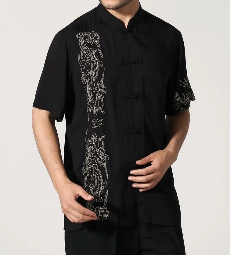 Горячая Распродажа Черный традиционный китайский стиль мужской кунг-фу Рубашка летняя Hombres Camisa одежда Размер S M L XL XXL XXXL Mny-03C