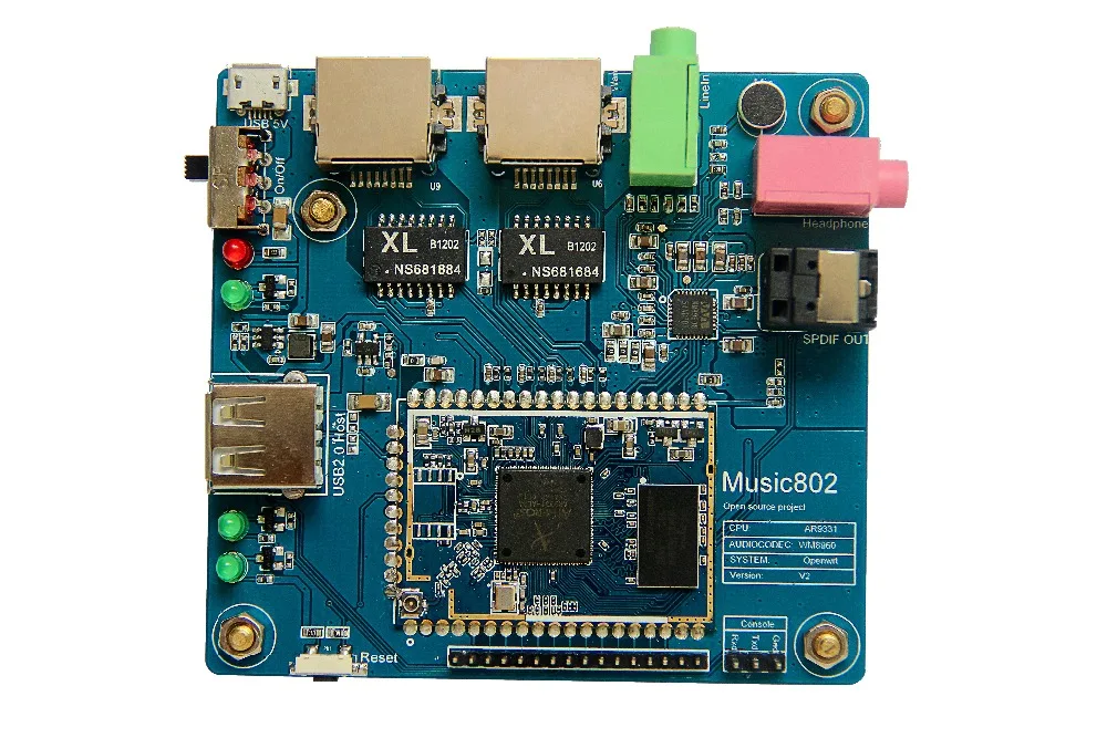 Free shipping Music802 WIFI speaker module OpenWRT 1WAN 4LAN10 100Mbps USB transparent serial port SPI UART