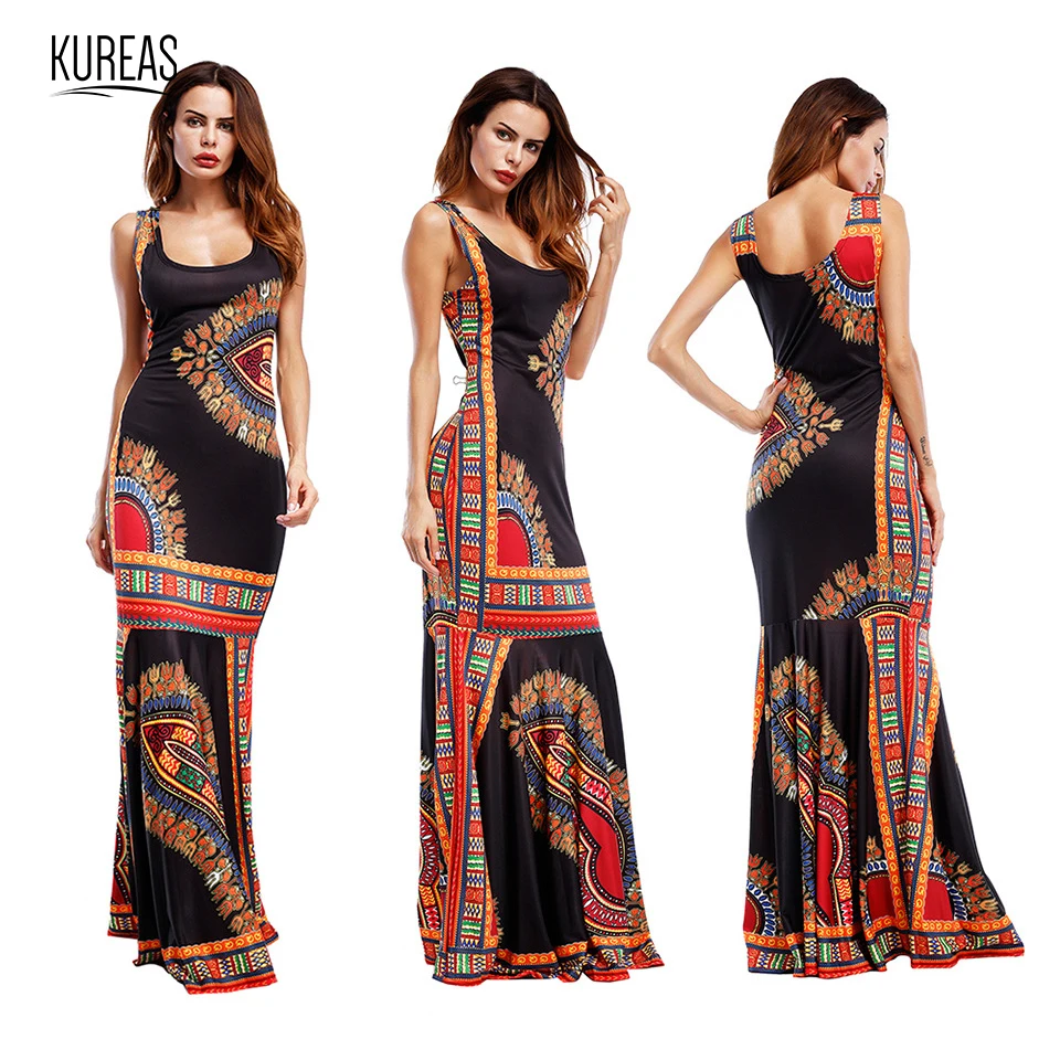 Kureas платье в африканском стиле для Женщин Дашики летние платья Mixi сарафан с принтом Vestidos одежда в африканском стиле
