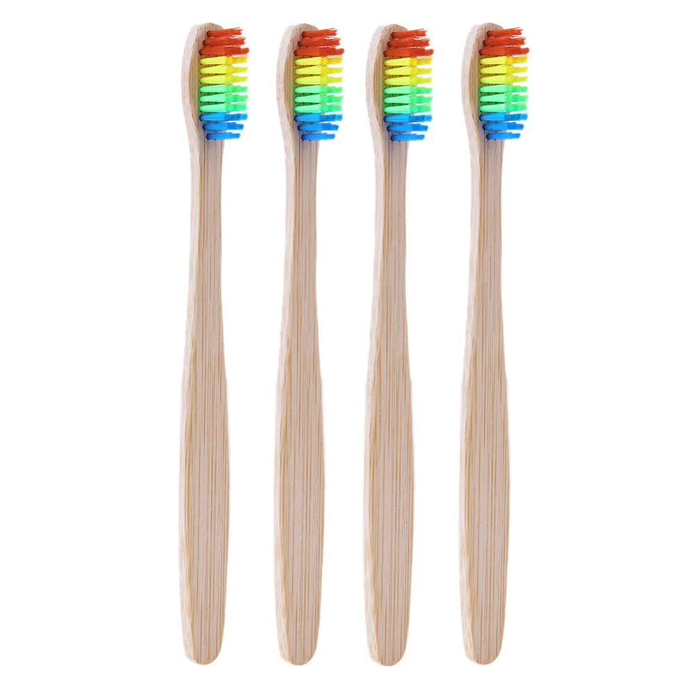 4PCS Wood Rainbow Toothbrush Bamboo Handle ToothBrush Soft Fibre Whitening Rainbow Wooden Handle