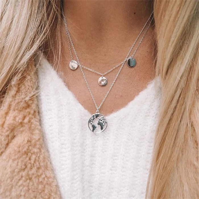 KISSWIFE, богемное модное женское ожерелье, s& Кулоны, 3 многослойные ожерелья с кисточками, очаровательное массивное ожерелье для женщин, свитер - Окраска металла: Silver