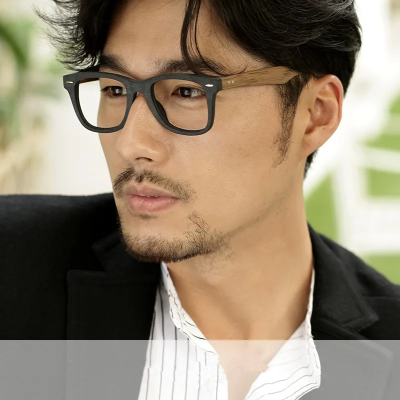 

New Vintage Handmade Large Square Men Eyeglasses Frames Clear Lens Optical Wooden Black Red Temple Eyewear For Women