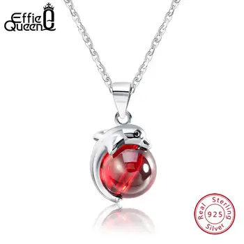 

Effie Queen Red Stone 925 Sterling Silver Necklace for Women Lovely Dolphin Pendants Necklaces Silver Jewelry Gift OSN02
