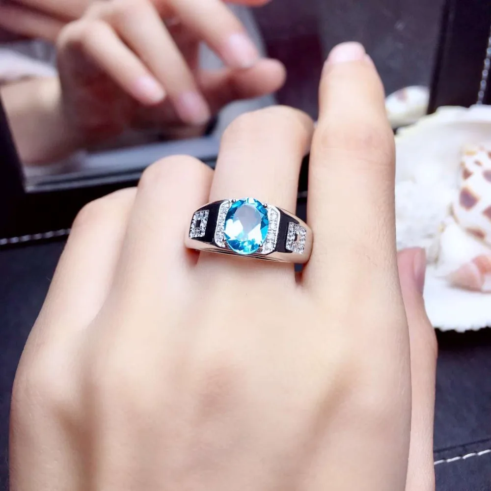 Роскошный тяжелых квадратных Природный Голубой топаз драгоценный камень кольцо S925 Серебряный натуральный драгоценный камень кольцо для мужчин Для женщин вечерние кольца вечерние ювелирные украшения