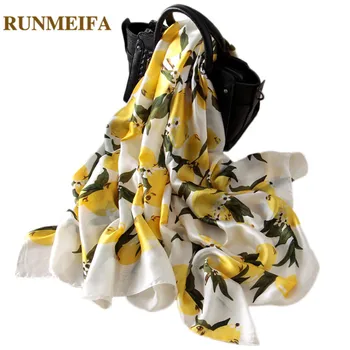 

[RUNMEIFA] 2018 New luxury silk Scarf Women Summer beach shawls and capes soft printing Scarf 180*90cm Female free shiping