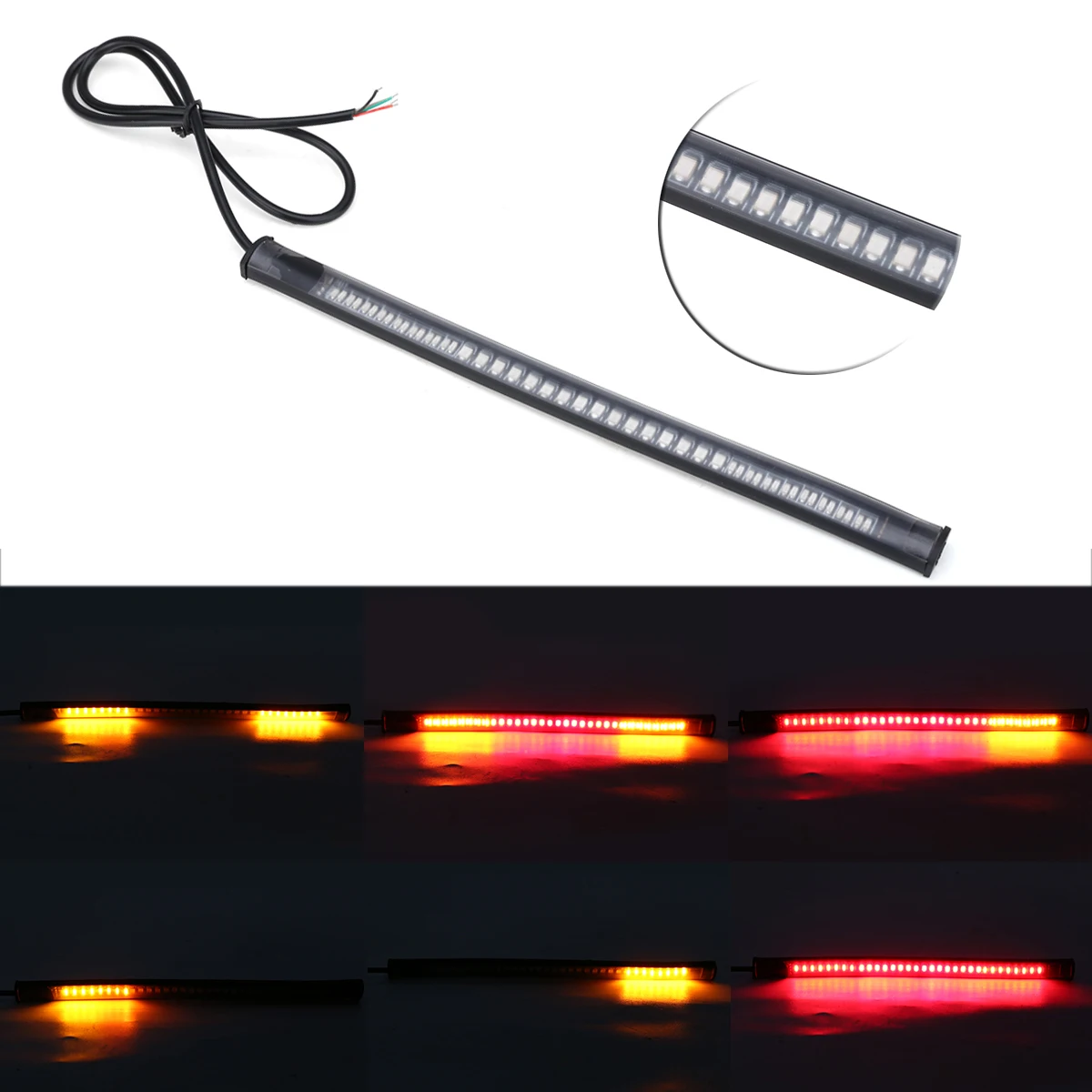 Mayitr Universal Motorcycle Flexible 48 LED SMD Brake Strip Light Motorbike Car Tail Turn Signal Light Decorative Red Amber Lamp