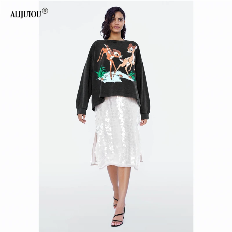 Zaraing&Bambi Spring 2019 Cartoon Printed Casual Sweatshirts Women Pullover O Neck Long Sleeve Streetwear Cute Hoodie Top Female