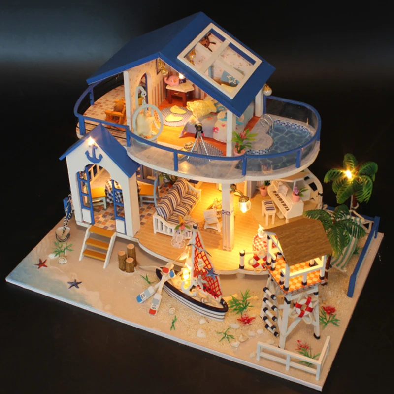 

DollHouse Villa Model Miniature With Furnitures Wooden Doll House DIY Toys Building Gift Legend Of Blue Ocean 13844 #E