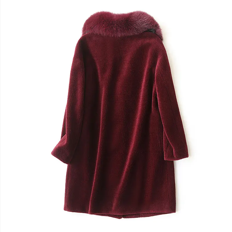 wine Green Red Dark black Des Longueur Naturel Fox D'hiver Femmes Avec Tonte army Veste Chaud caramel Moyen Pardessus Réel Manteau 2018 Wyq910 De Blue Moutons Col Ayunsue Fourrure BgqSnFRg