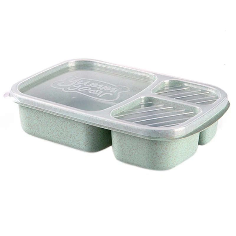 Baby Food Storage Wheat Straw Eco-friendly Lunch Lid Box 3 Grid Children Feeding Food Training Container Dinnerware Set BB5064 (3)