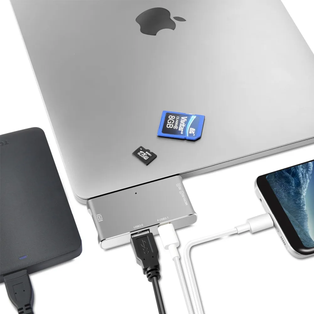 USB C док-станция для ноутбука 5 в 1 Тип C концентратор преобразования до 4 K HDMI USB3.0 MicroSD/считыватель SD карт совместим с MacBook Pro