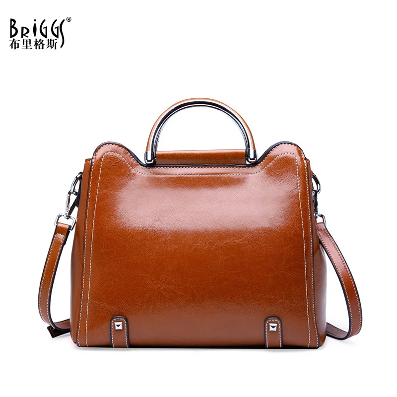 BRIGGS Vintage Women Handbag Quality Genuine Leather Tote Bag Female Shoulder Bag Casual Top-handle Bag Ladies Messenger Bag