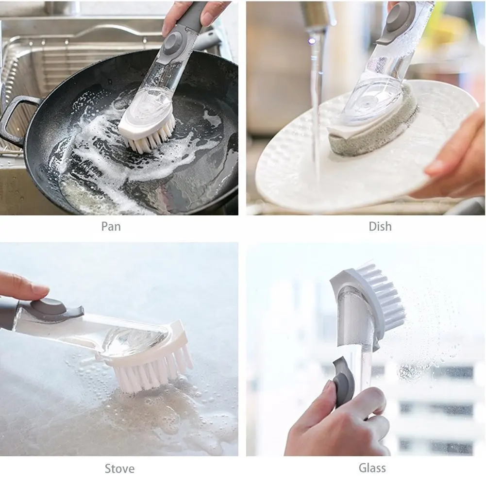 Soap Dispensing Sponge & Brush,2 Pcs Kitchen Washing Brush Set Dish