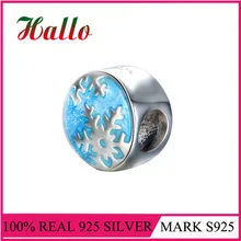 Горячая распродажа стерлингового серебра 925 Эмаль Снежинка бусины подходит браслет брендовый ювелирные изделия Организатор Рождественские подарки