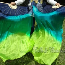 Синий-павлин зеленый-желтовато-зеленый, 1 пара(1 шт. справа+ 1 шт. слева) 1,5 м* 0,9 м ручная роспись танец живота Шелковый веер вуаль