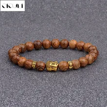 OIQUEI 8 мм натуральный буддийский молитвенный деревянный бисерная нить браслеты унисекс металлический золотой серебряный цвет Будда браслет для женщин и мужчин