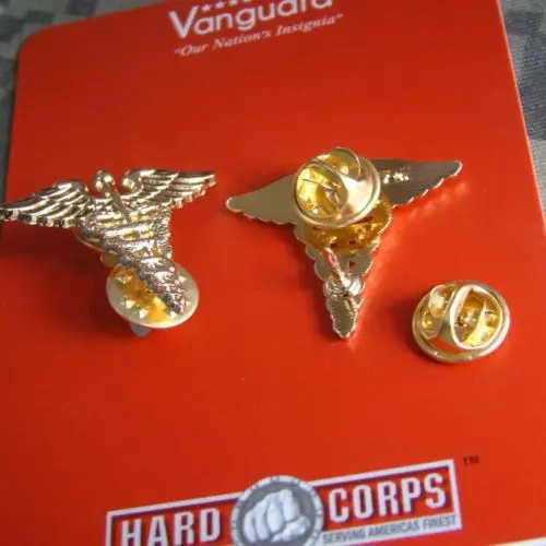 PAIR US ARMY MEDICAL SERVICE CORPS OFFICER NURSE CORPS LAPEL BADGE PIN GOLD