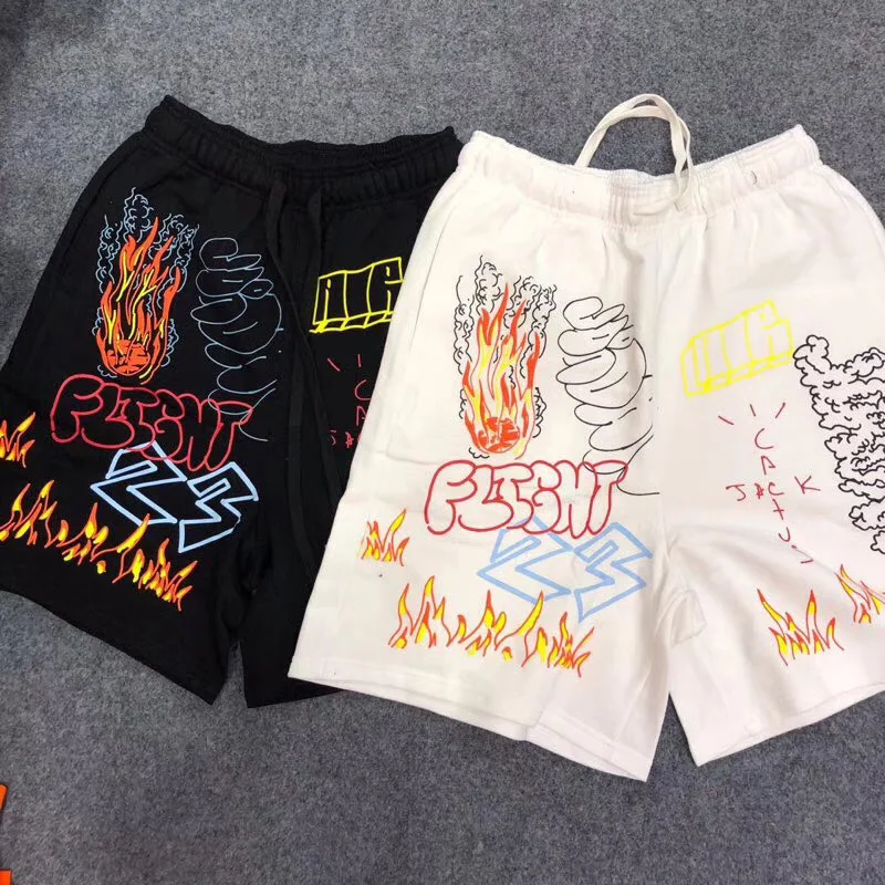 19SS летние Трэвиса Скотта AstroWorld Tour граффити шорты черные белые мужские Шорты