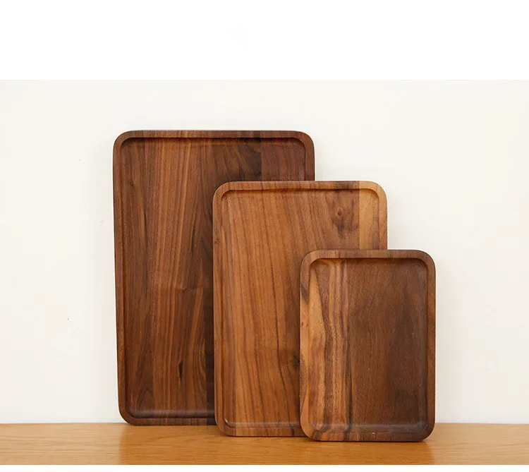 

Japanese Black Walnut Wooden Bread Fruit Dishes Saucer Tea Dessert Dinner Tray Pan Plates