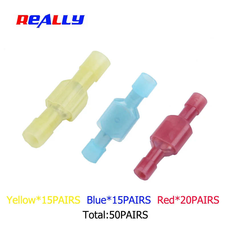 

REALLY 100pcs 50pairs Male and Female Nylon Electrical Wiring Connector Insulated Crimp Terminal Spade Red Blue Yellow MDFN FDFN