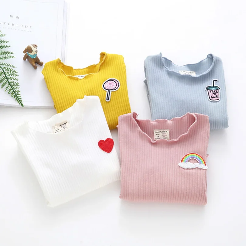 

Rainbow T Shirt Tees Baby Girl 2019 Spring Autumn Long Sleeve Embroidery Girls Tops Knit Cotton Kids Clothes Infant T-shirt