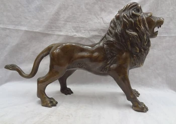 

song voge gem S5279 16" Chinese Bronze Animals China Carved Wealth Foo Fu Dog Lion Statue Sculpture