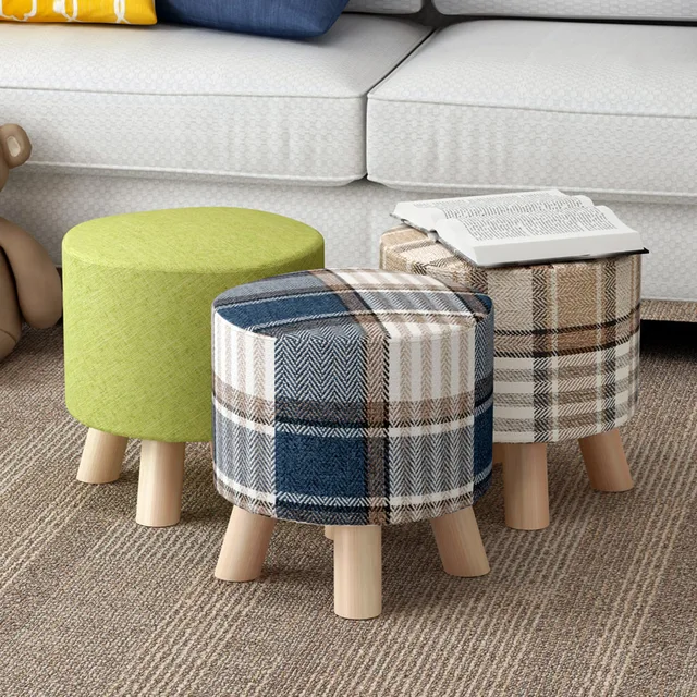 Shoe Ottoman Part - 24: Wooden Low Cloth Sofa Round Stool Change Shoe Ottoman Cartoon Solid Wood Detachable Cloth Sets Home