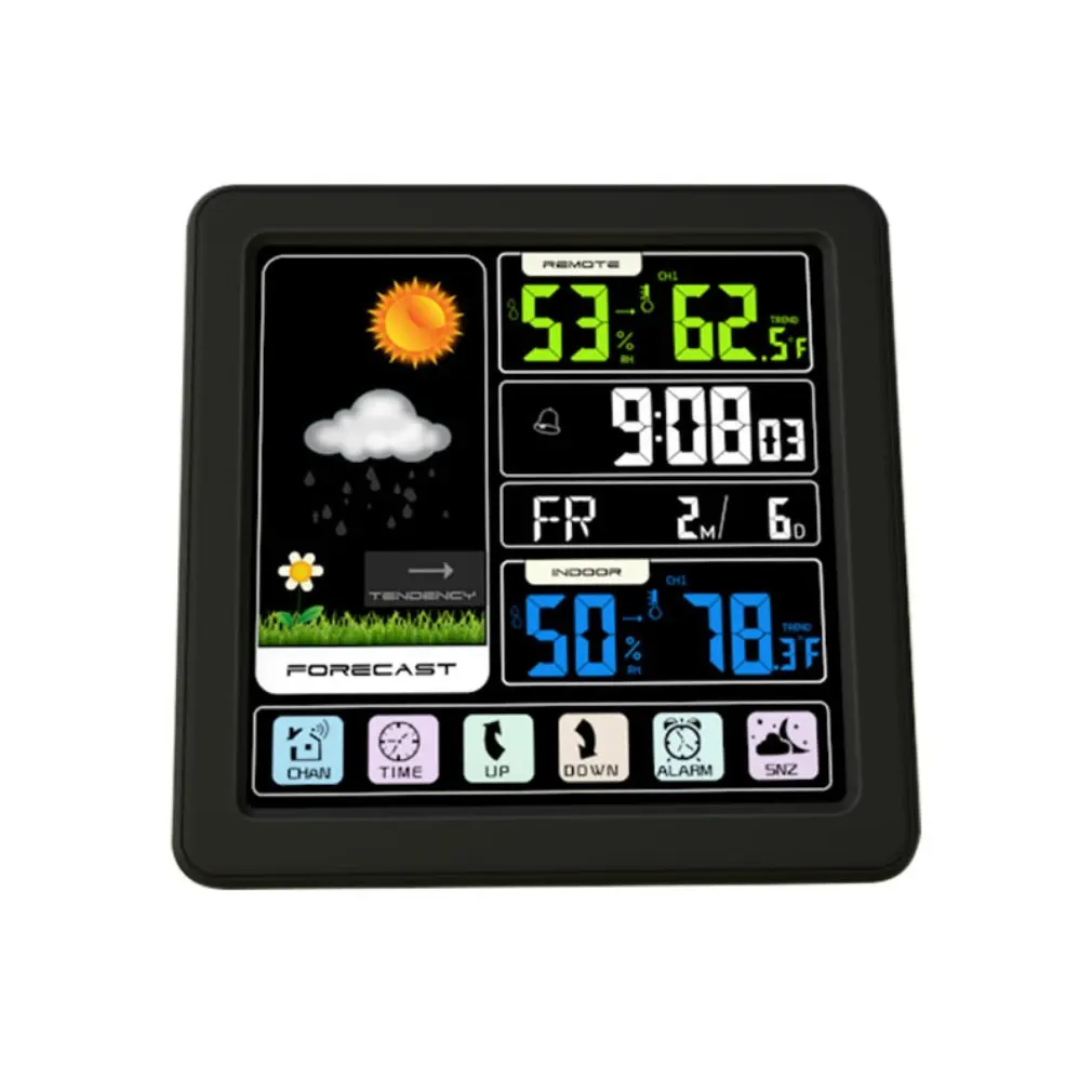 TS-3310-BK полный сенсорный экран Беспроводная метеостанция Многофункциональный цветной экран Внутренняя и наружная температура Прямая поставка