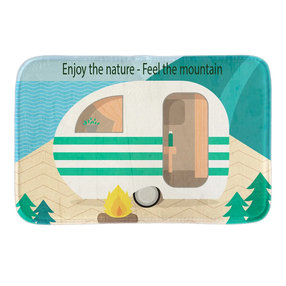 

Camping Bus Printed Decorative Indoormat Chilrden's Room Soft Door Mat Short Plush Bathroom Floor Mats Carpets